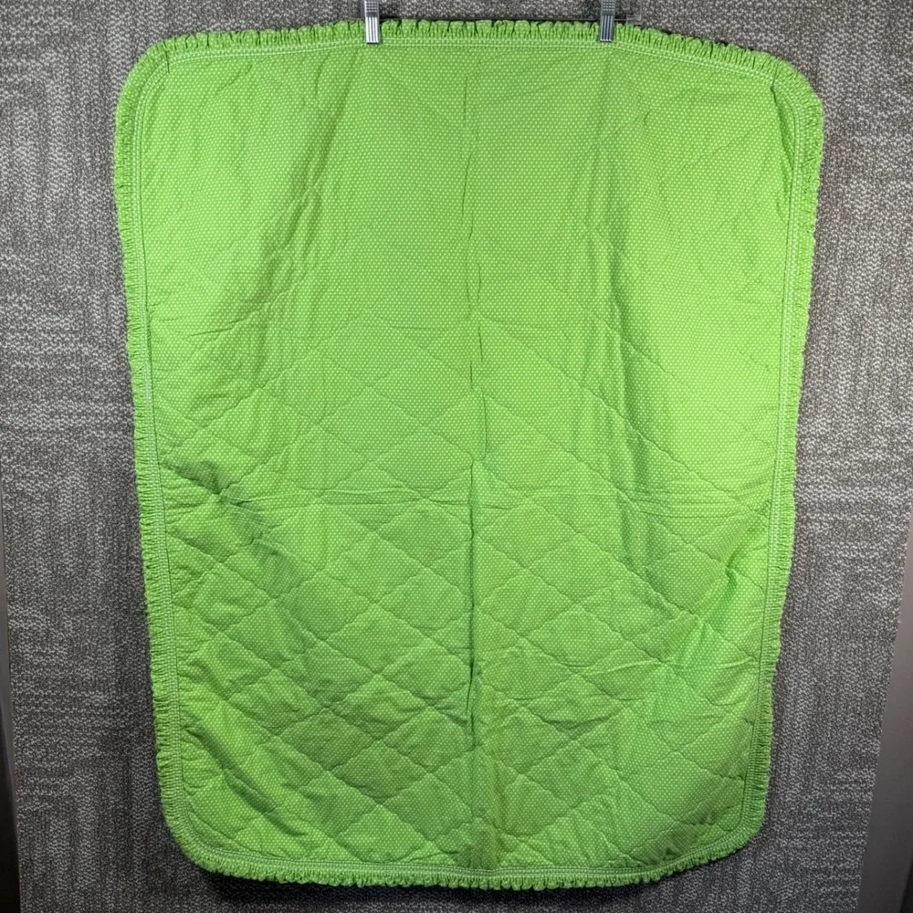 Sears Winnie the Pooh Quilted Baby Blanket 34x43 Green Vintage Ruffle Polka Dot